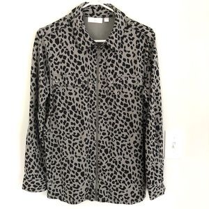 Belle by Kim Gravel Tripleluxe Knit Animal Print Utility Shirt in Gray, Size M